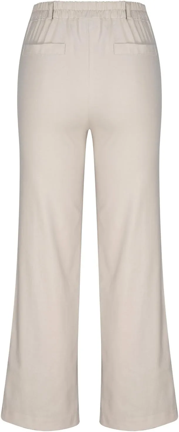 Black Linen Pants Women Summer 2025 Wide Leg High Waist Trousers Breathable Elastic Waist Comfort Fit with Button