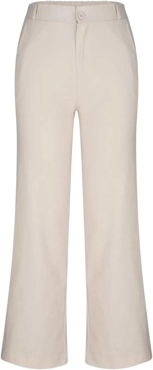 Black Linen Pants Women Summer 2025 Wide Leg High Waist Trousers Breathable Elastic Waist Comfort Fit with Button