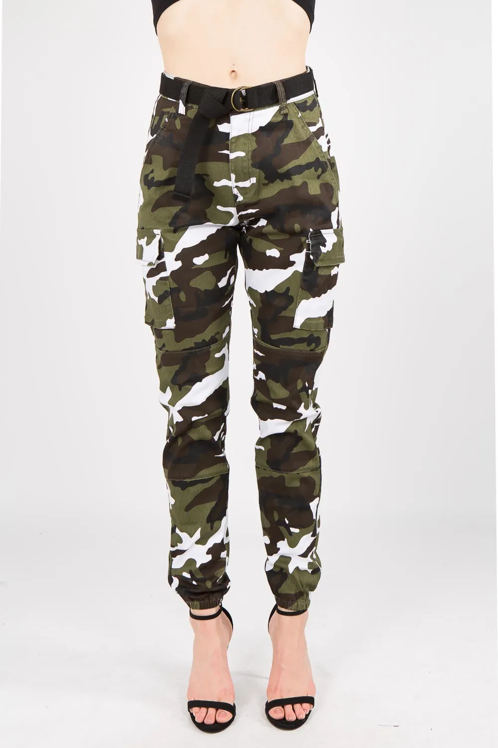 Essential High Waist Camo Cargo Joggers