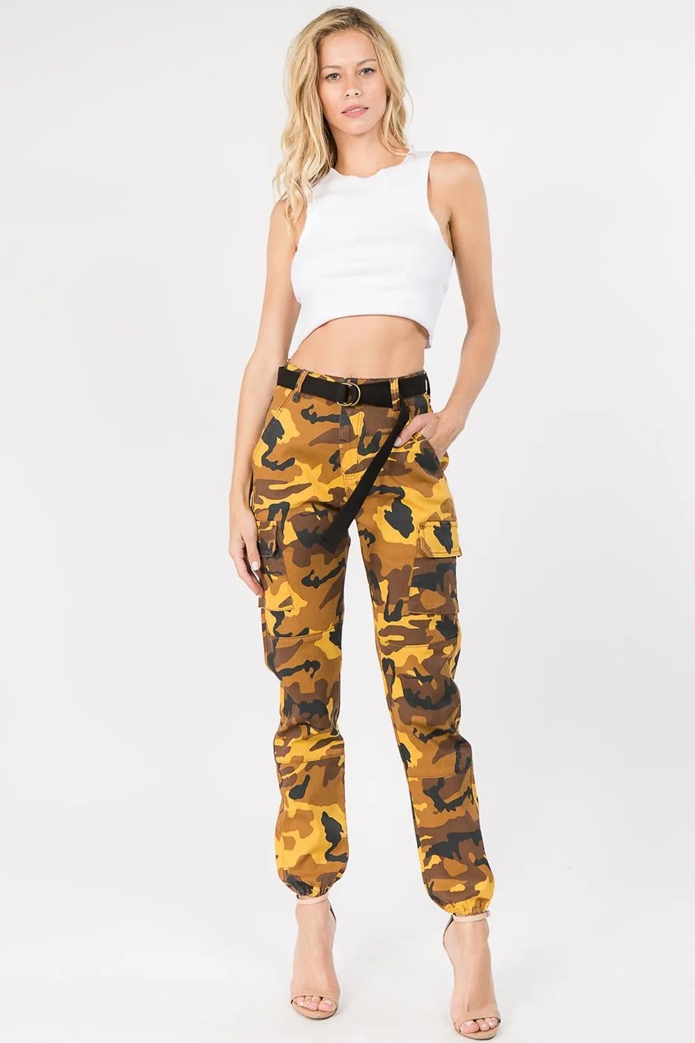 Essential High Waist Camo Cargo Joggers