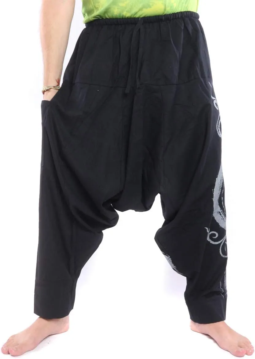 Harem Pants  Cotton One Size, Unisex Boho Aladdin Baggy Trousers for Men & Women  Hippie Lounge Chic