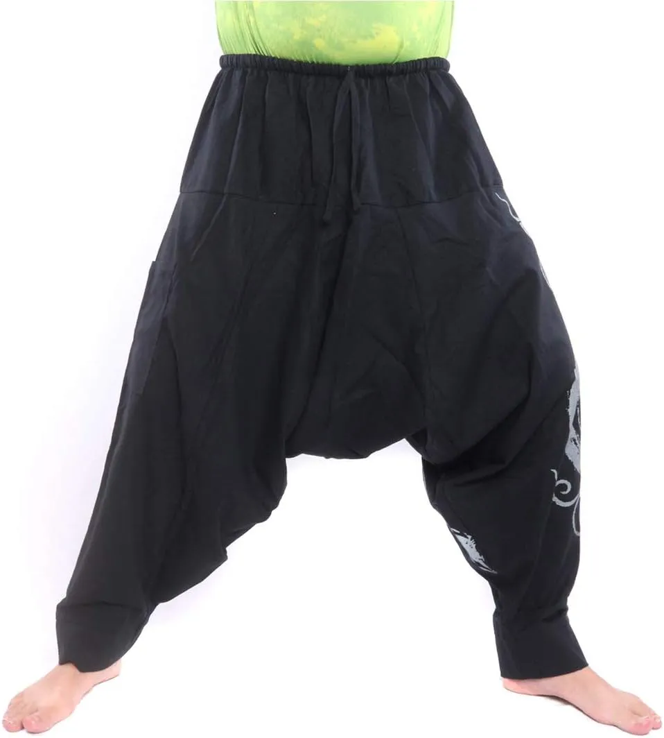 Harem Pants  Cotton One Size, Unisex Boho Aladdin Baggy Trousers for Men & Women  Hippie Lounge Chic