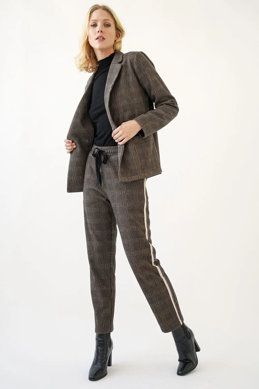 Knit Checkered Pants - Mocha