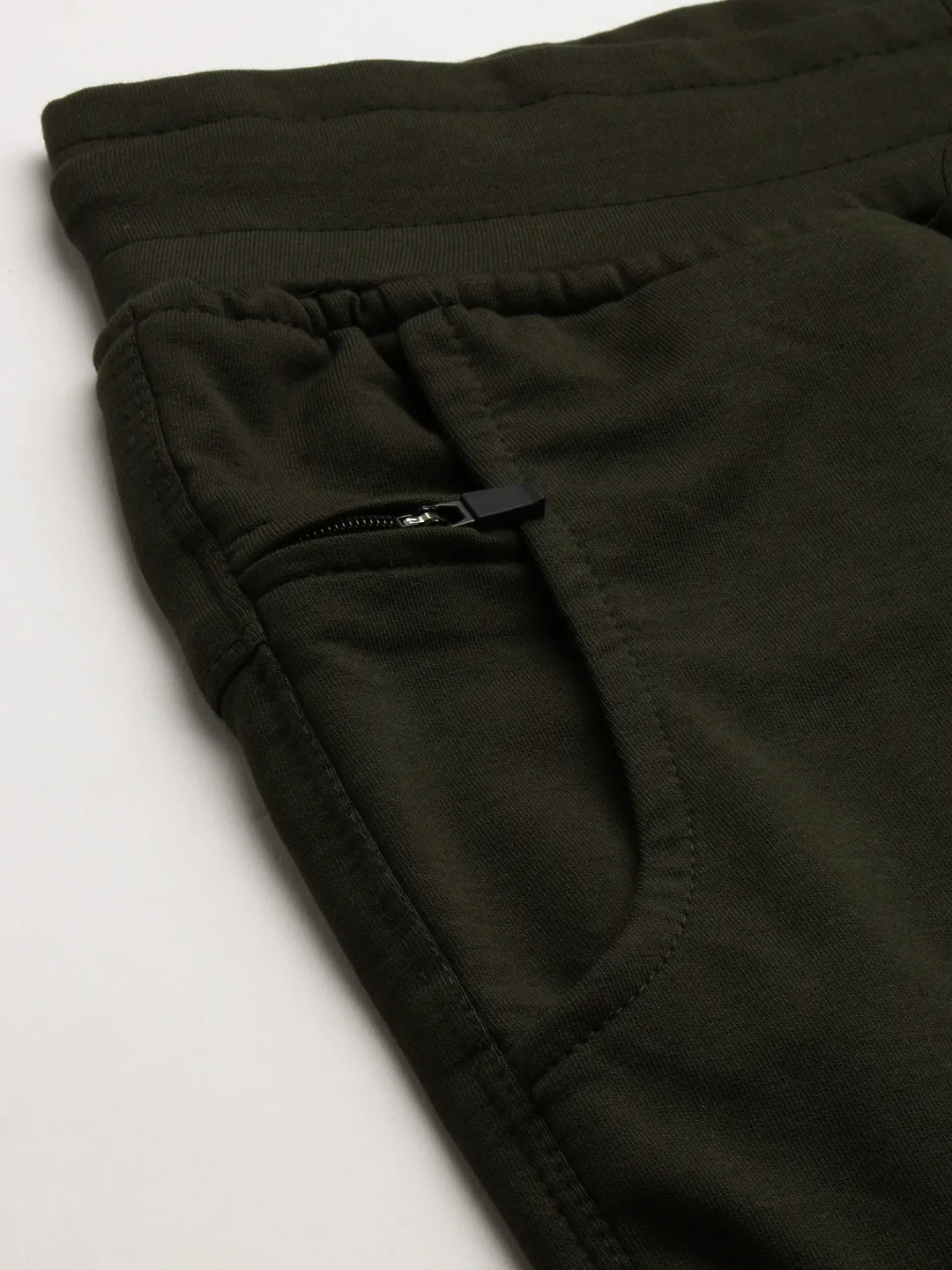 Men Olive Solid Track Pants
