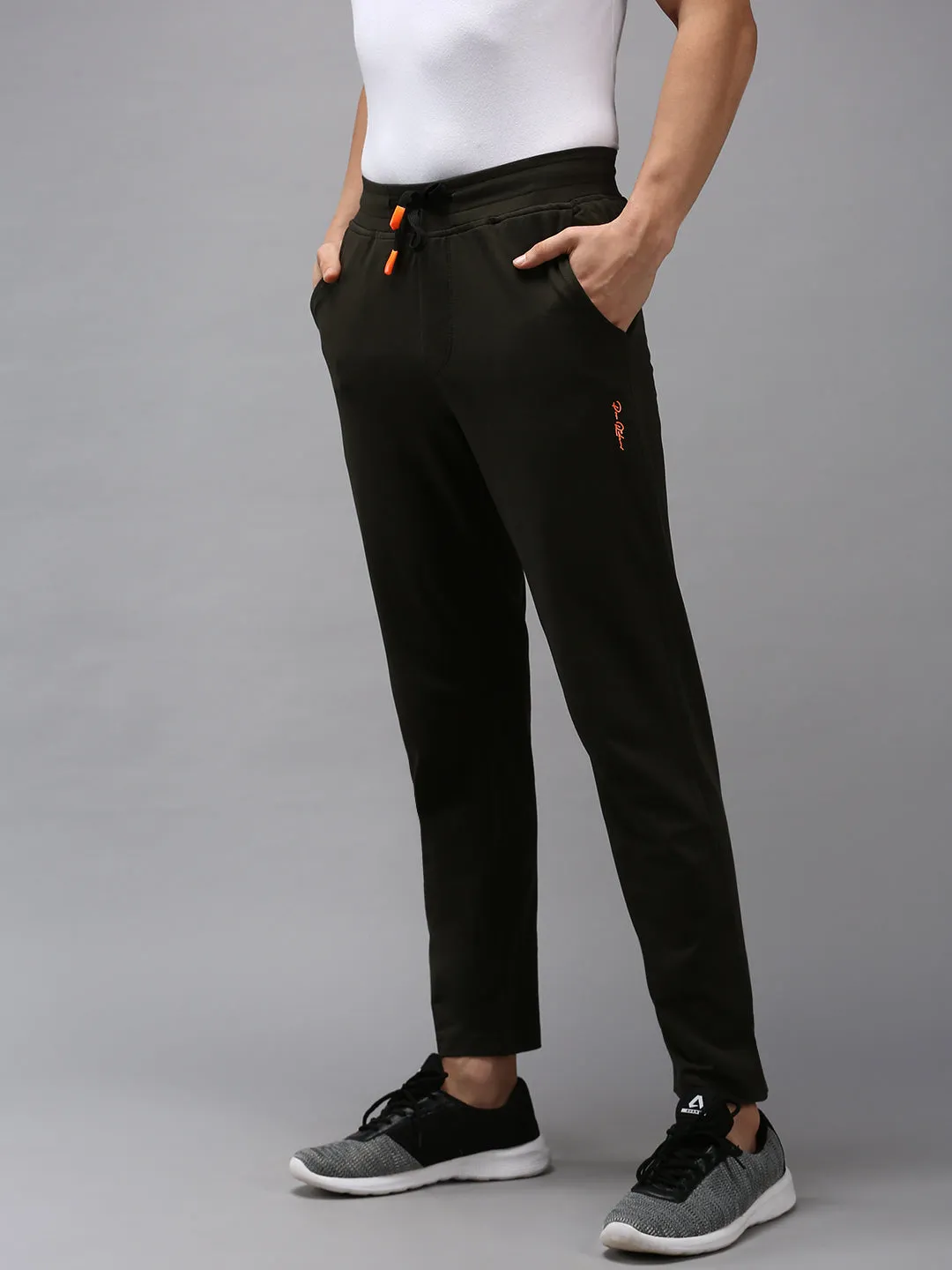 Men Olive Solid Track Pants
