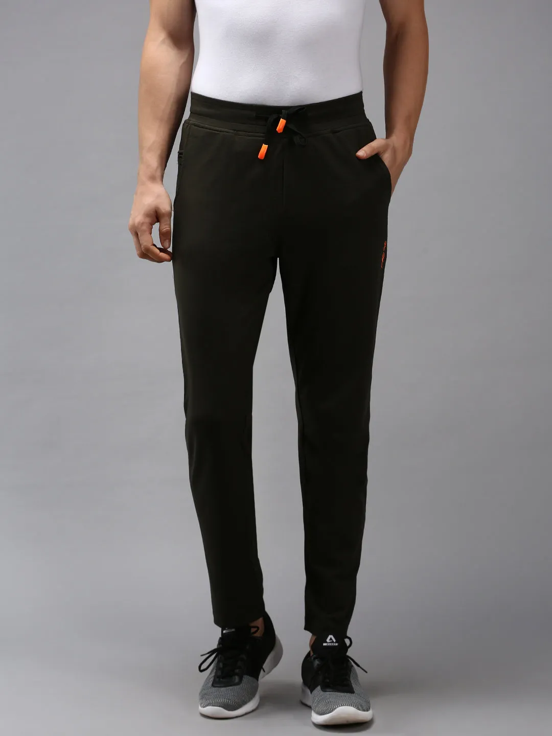 Men Olive Solid Track Pants