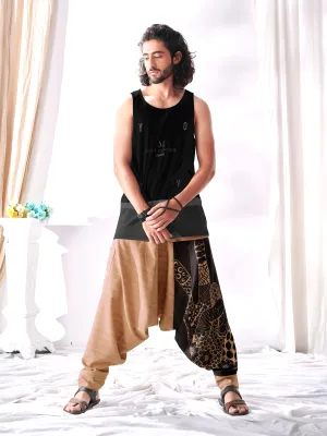 Men's Brown Peace Aladdin Hippy Boho Harem Pants For Yoga Dance