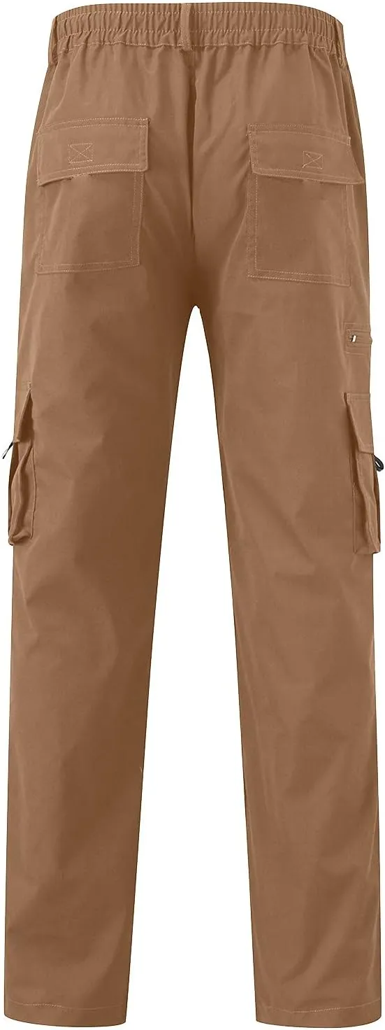 Men's Cargo Sweatpants Waist Outdoor Pants Men's Heavyweight Fleece Cargo Sweatpants Elastic Waist Drawstring Athletic