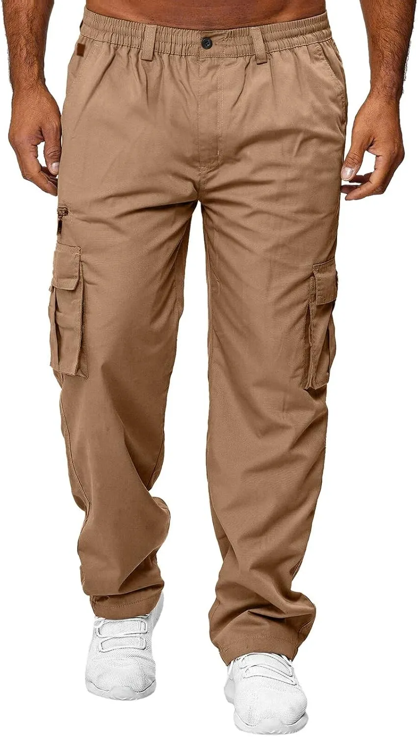 Men's Cargo Sweatpants Waist Outdoor Pants Men's Heavyweight Fleece Cargo Sweatpants Elastic Waist Drawstring Athletic