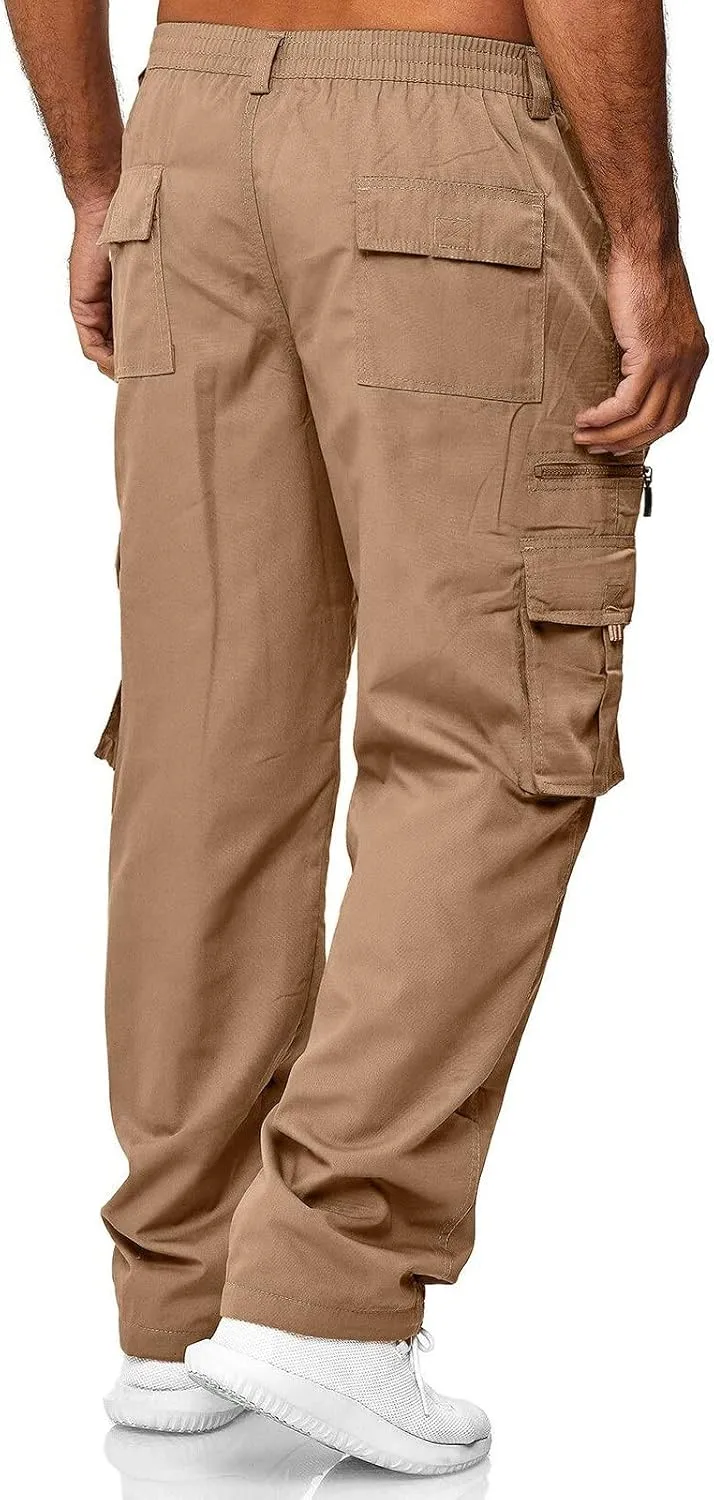 Men's Cargo Sweatpants Waist Outdoor Pants Men's Heavyweight Fleece Cargo Sweatpants Elastic Waist Drawstring Athletic