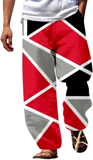 Mens Casual Linen Beach Pants Summer Fashion Jogger Yoga Linen Pants Loose Fit Relaxed Elastic Drawstring Waist