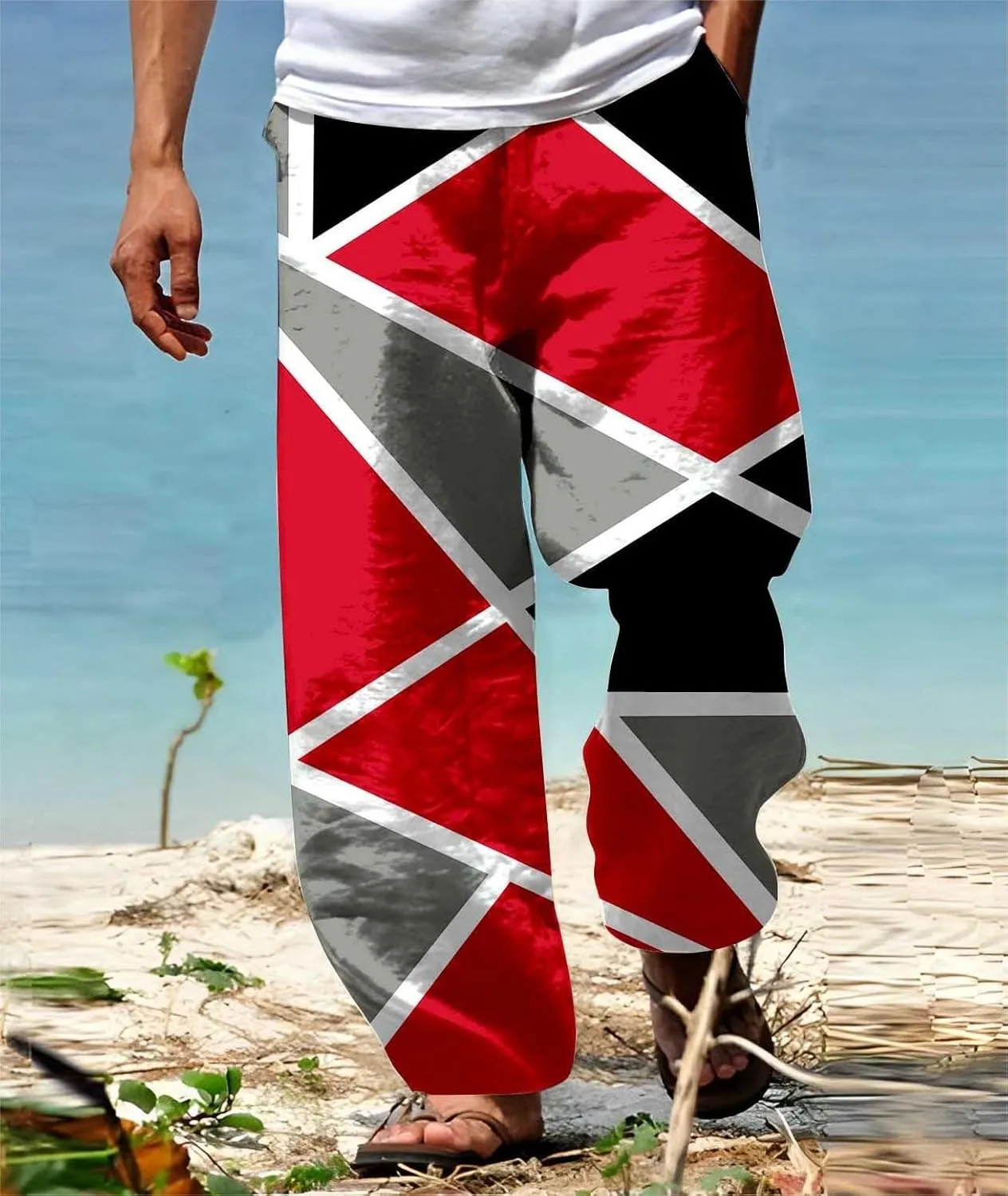 Mens Casual Linen Beach Pants Summer Fashion Jogger Yoga Linen Pants Loose Fit Relaxed Elastic Drawstring Waist