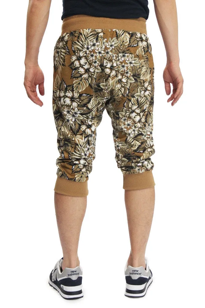Men's Monochrome Floral Print Jogger Shorts