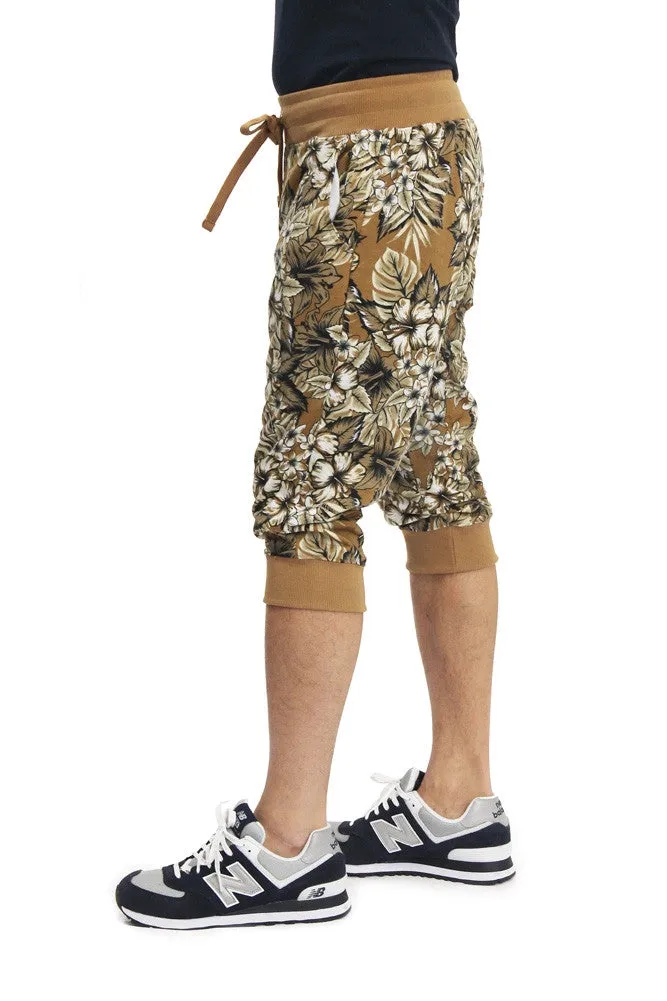 Men's Monochrome Floral Print Jogger Shorts