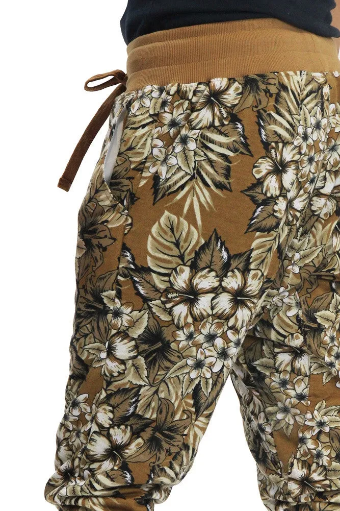 Men's Monochrome Floral Print Jogger Shorts