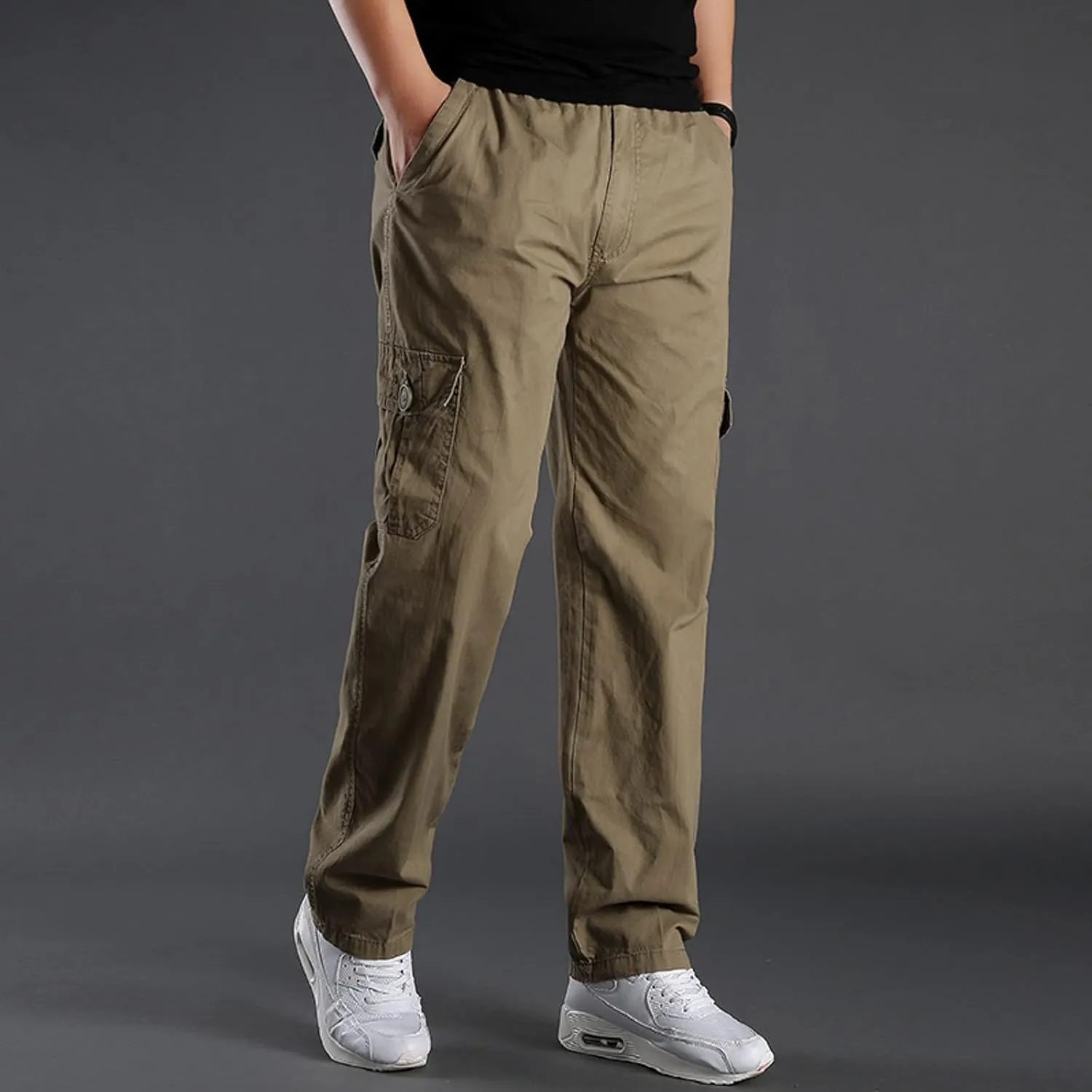 Mens Sweatpants with Pockets Big and Tall Trousers Men's Drawstring Waist Zipper Hem Corduroy Cargo Pants Men's Casual