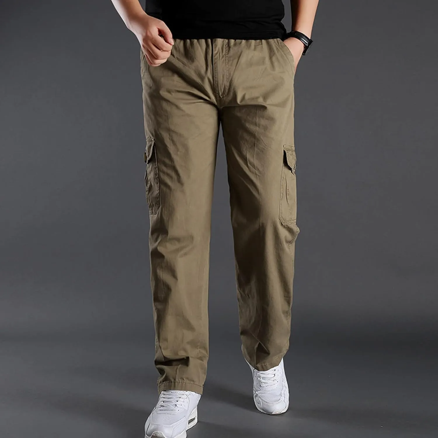 Mens Sweatpants with Pockets Big and Tall Trousers Men's Drawstring Waist Zipper Hem Corduroy Cargo Pants Men's Casual