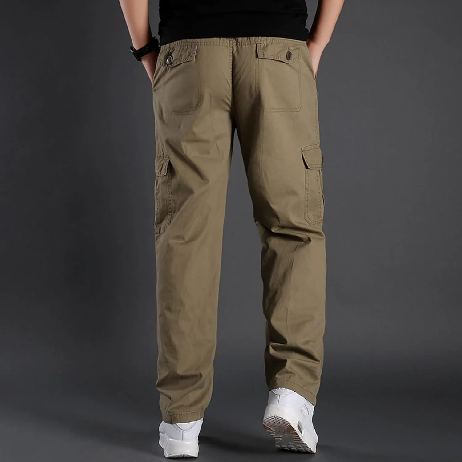 Mens Sweatpants with Pockets Big and Tall Trousers Men's Drawstring Waist Zipper Hem Corduroy Cargo Pants Men's Casual