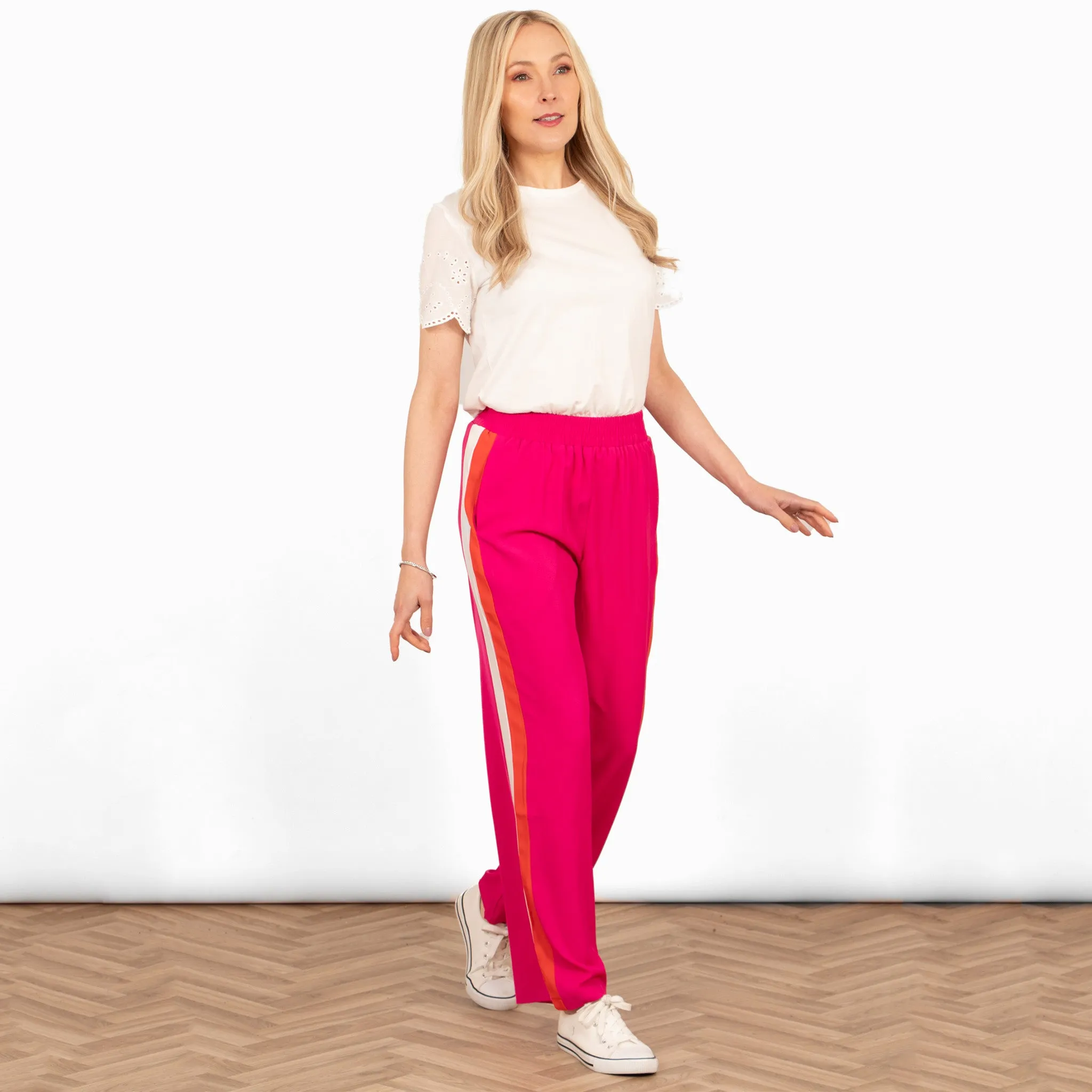 Rory Wide Leg Trousers - Hot Pink, Double Stripe