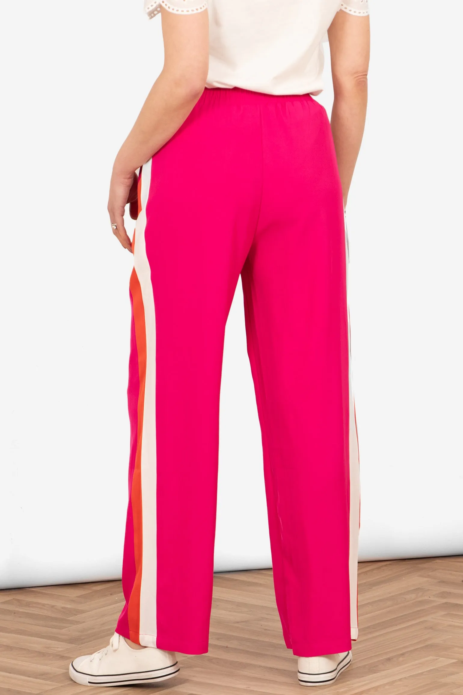 Rory Wide Leg Trousers - Hot Pink, Double Stripe