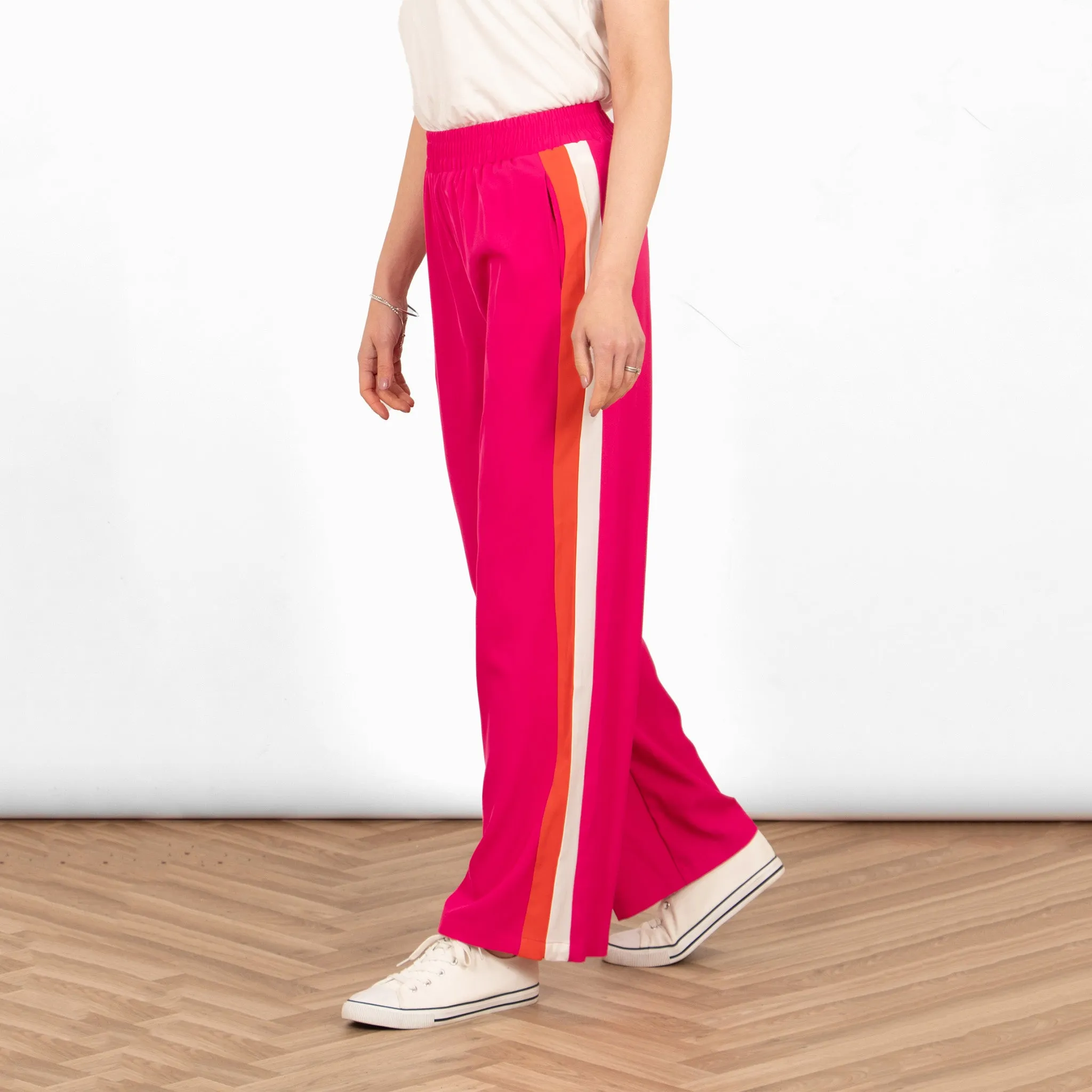 Rory Wide Leg Trousers - Hot Pink, Double Stripe
