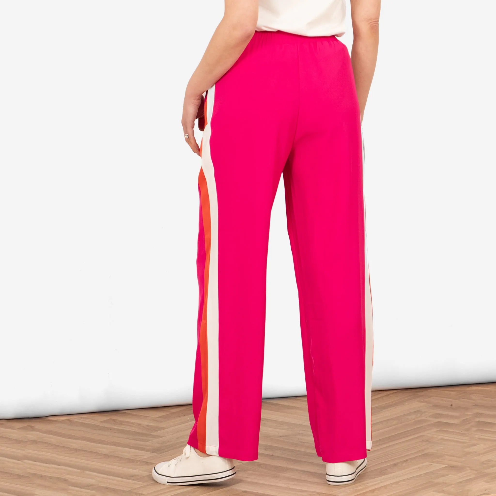 Rory Wide Leg Trousers - Hot Pink, Double Stripe