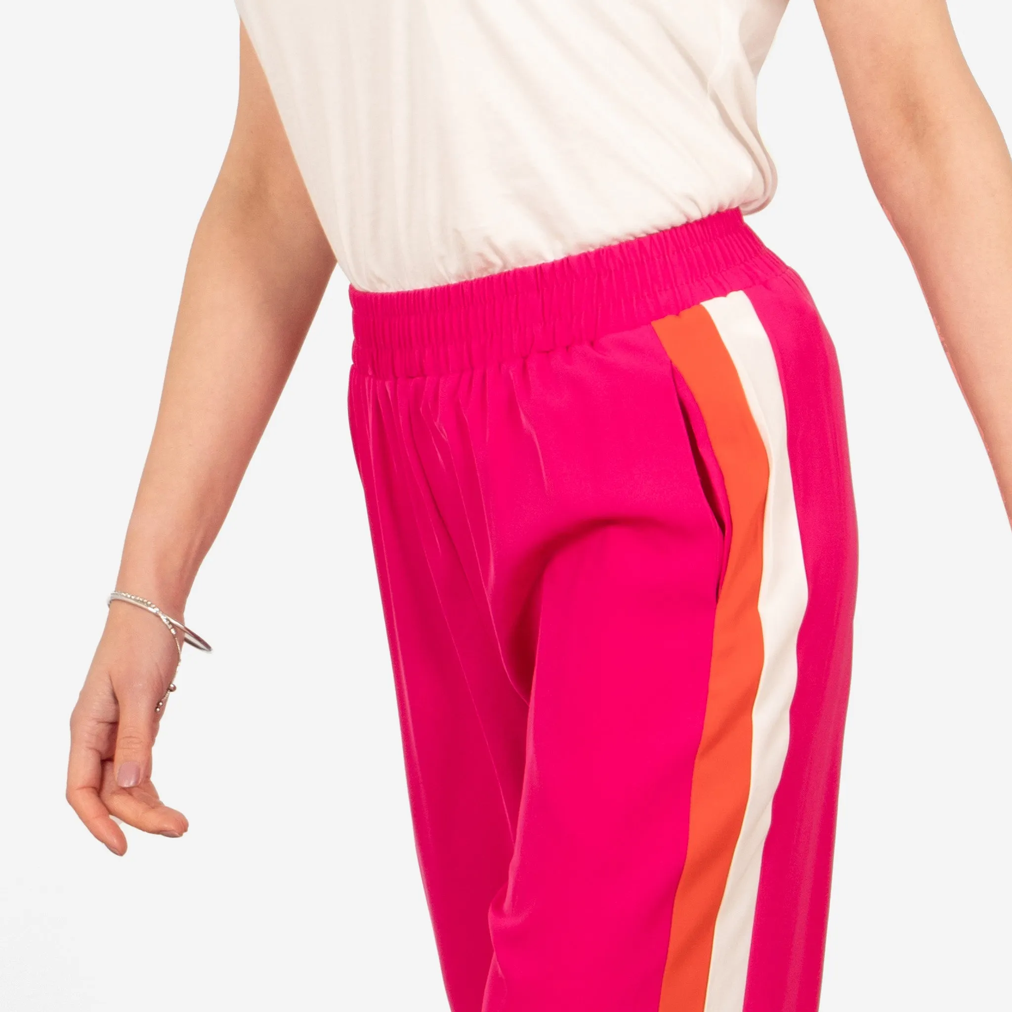 Rory Wide Leg Trousers - Hot Pink, Double Stripe