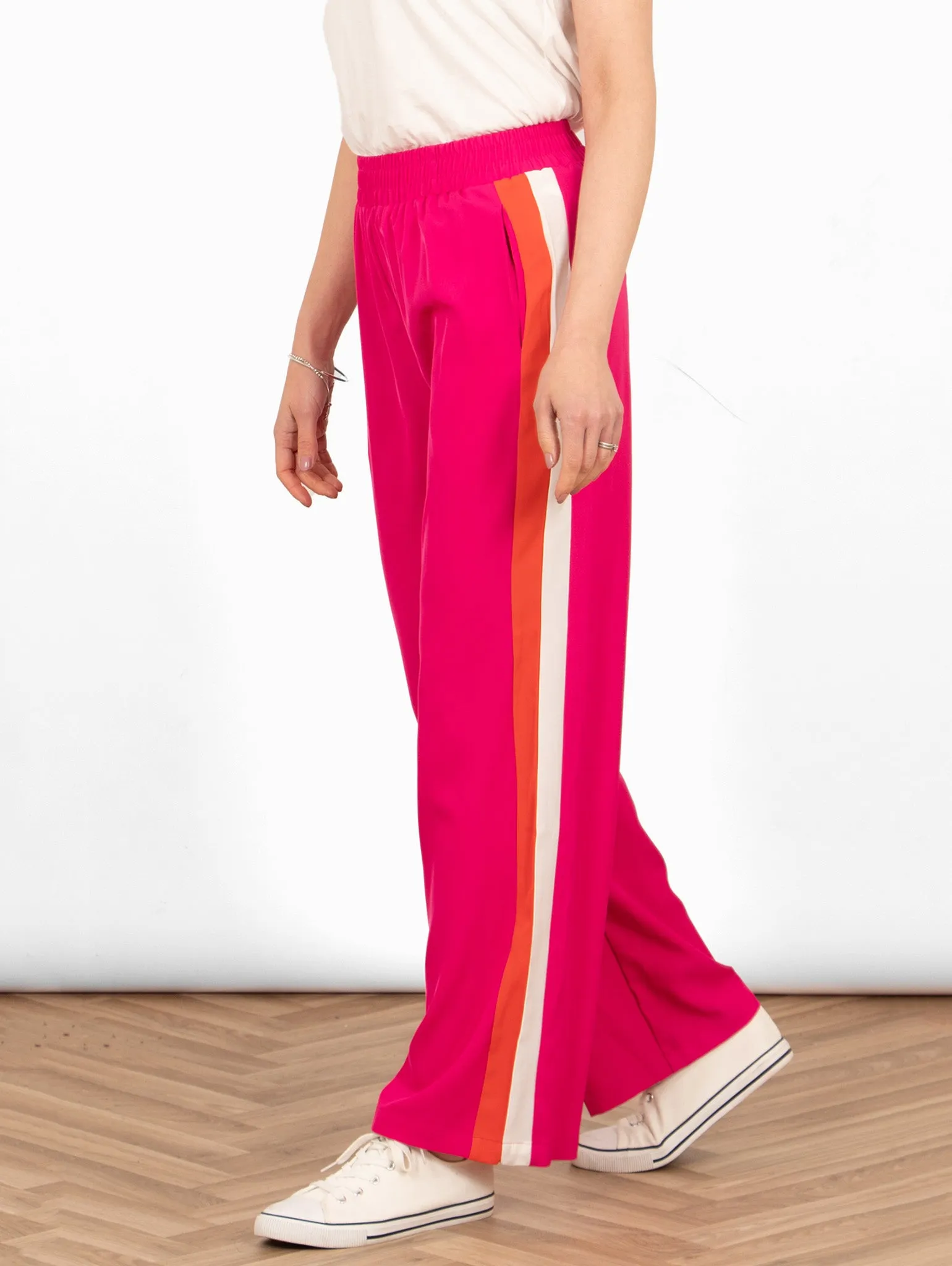 Rory Wide Leg Trousers - Hot Pink, Double Stripe