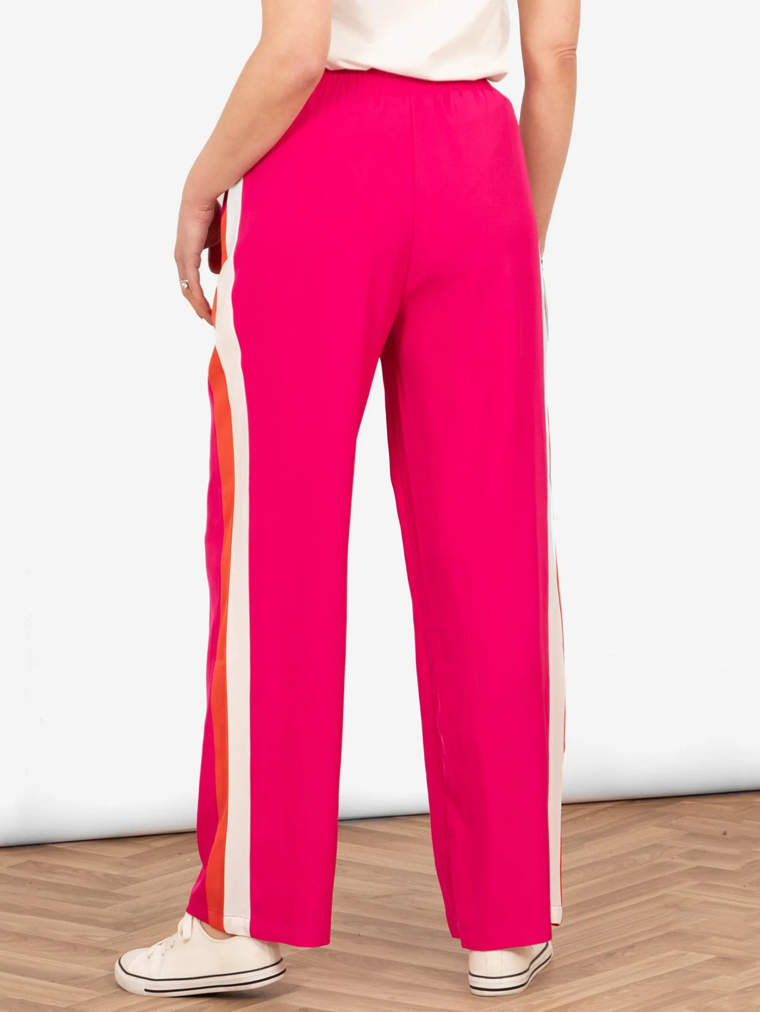 Rory Wide Leg Trousers - Hot Pink, Double Stripe