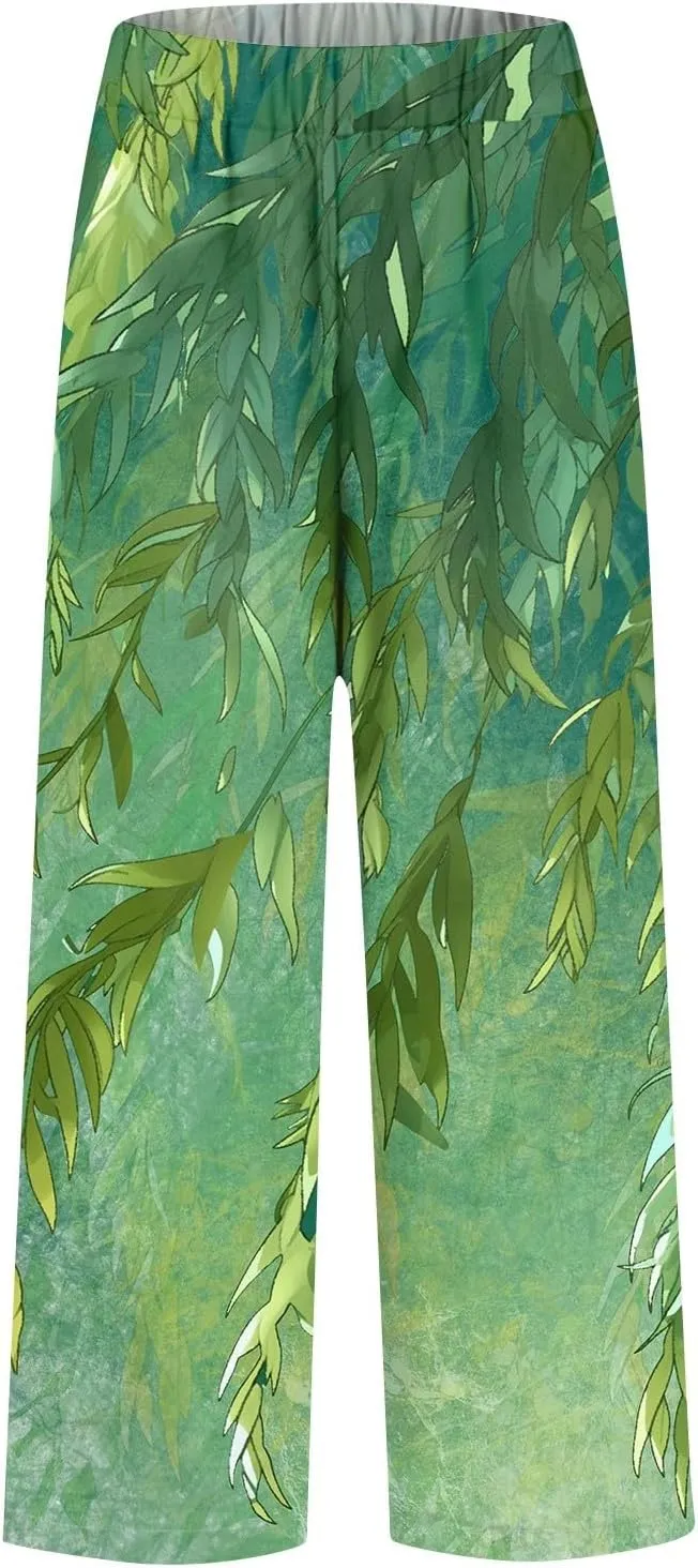 Summer Drawstring Linen Capris Cropped Pants for Women 2024 Casual Petite Ladies Drawstring Beach Baggy Trousers