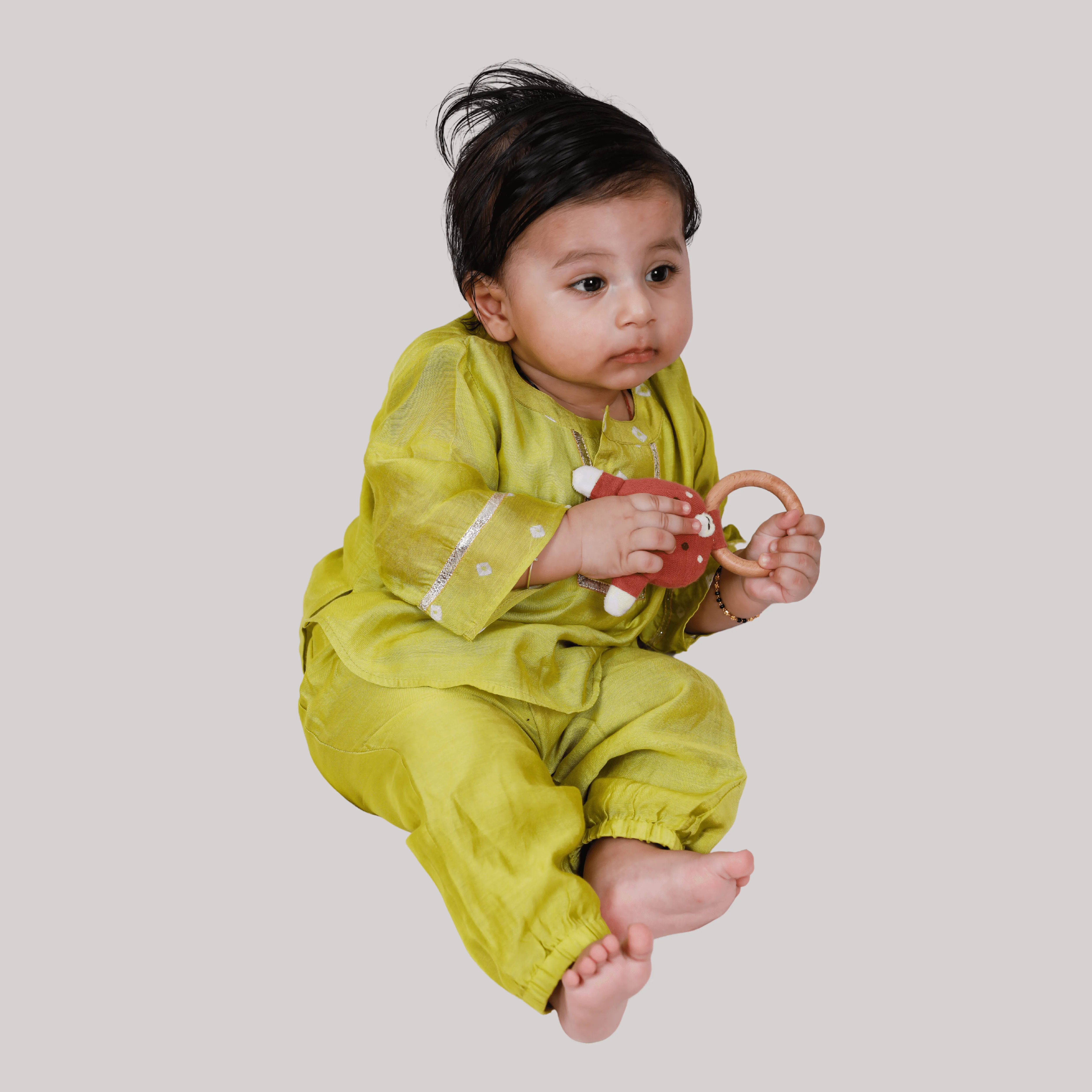 Unisex Ethnic Coord Set Style Kurta Set for infants- Lime Green