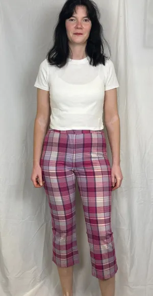 Vintage 90s Pink Check Capri Trousers - Size 8