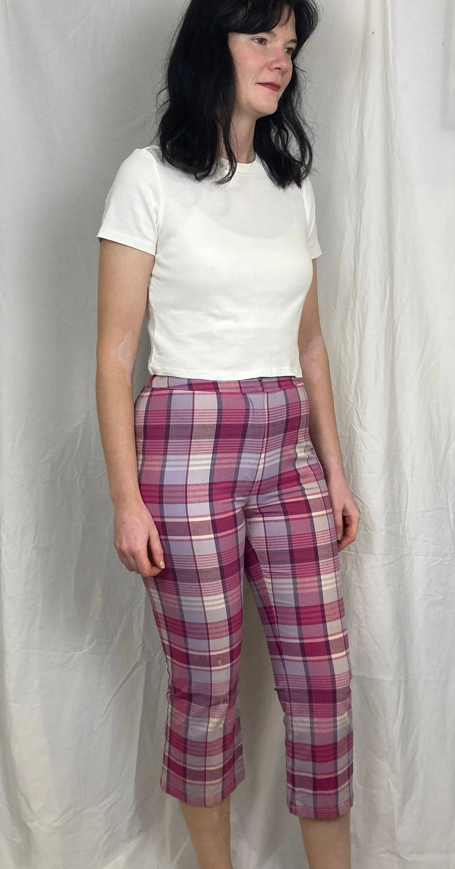 Vintage 90s Pink Check Capri Trousers - Size 8