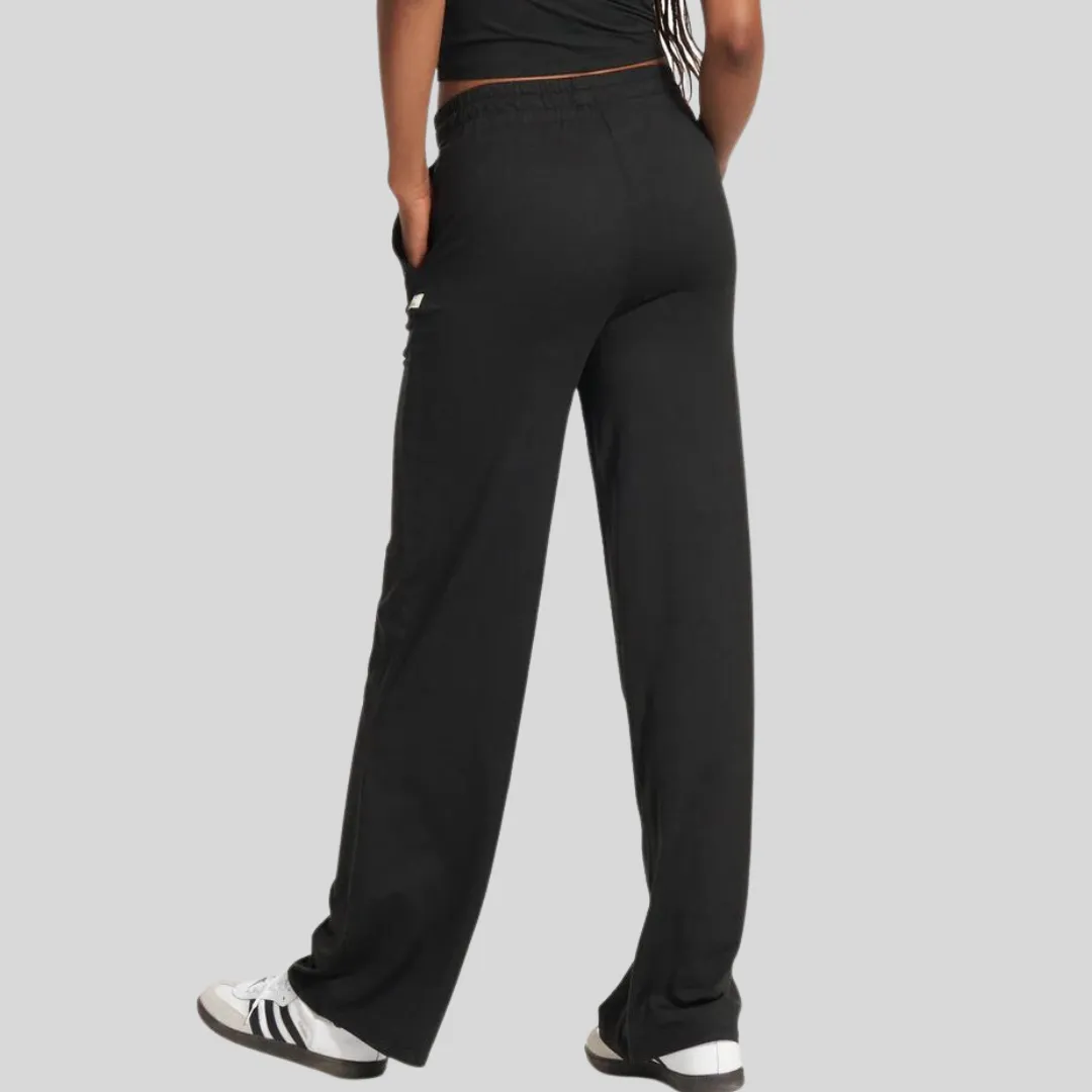 Wideleg Drawcord Elastic Waist Pant - Black