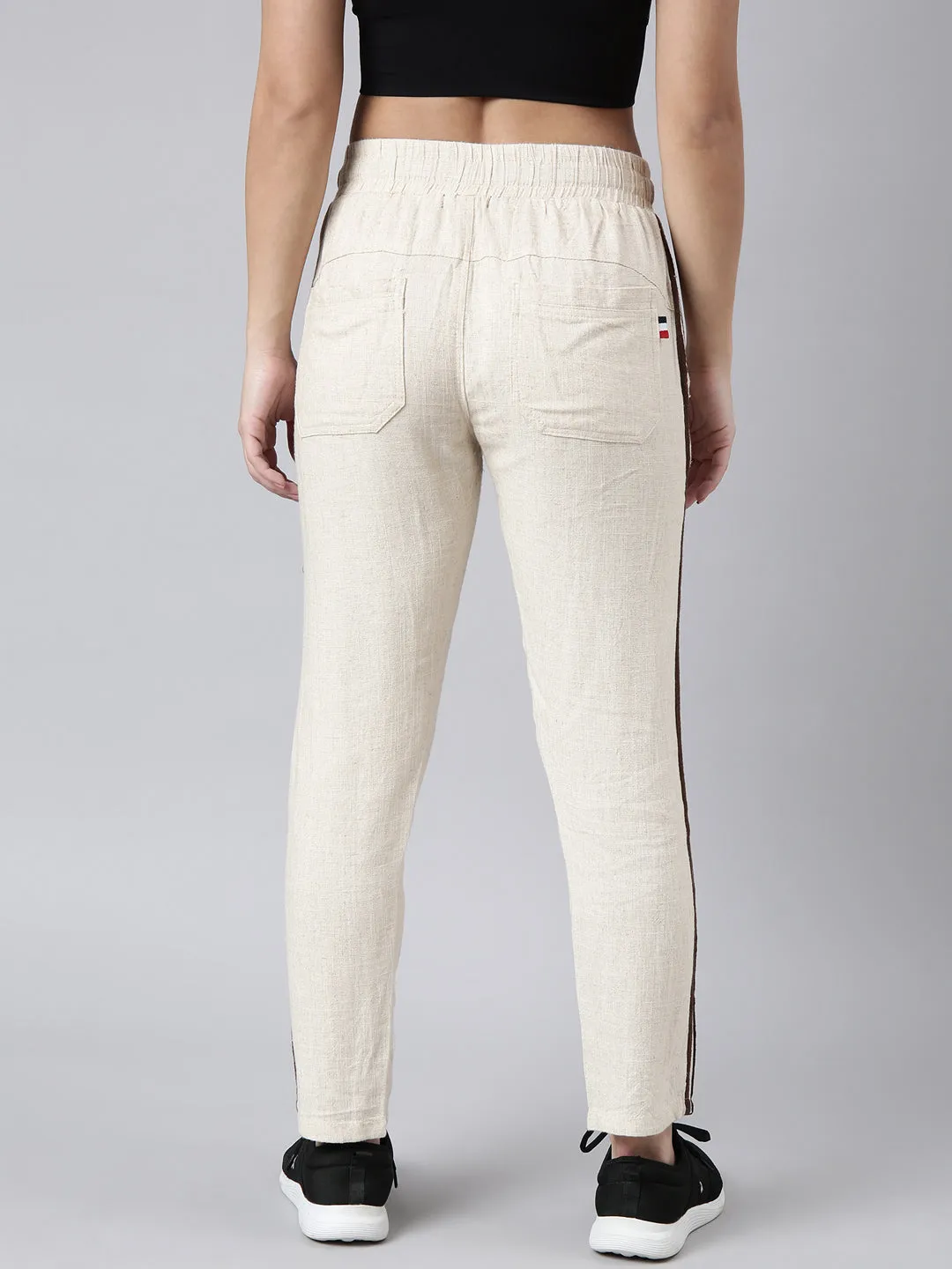 Women Cream Slim-Fit Cotton Track Pant