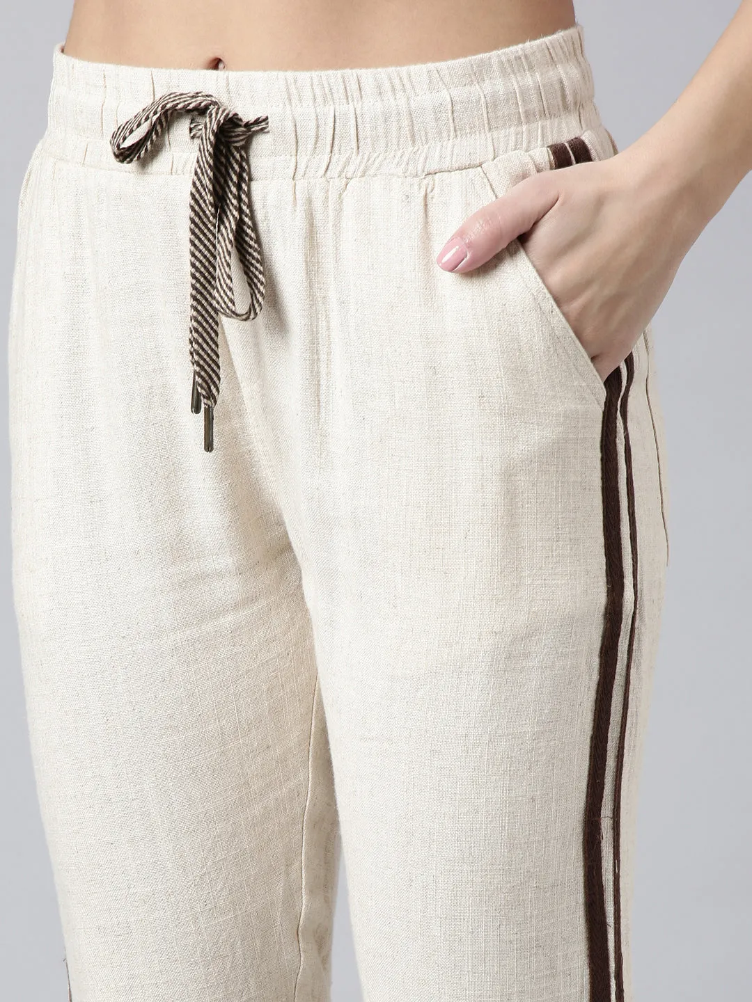 Women Cream Slim-Fit Cotton Track Pant