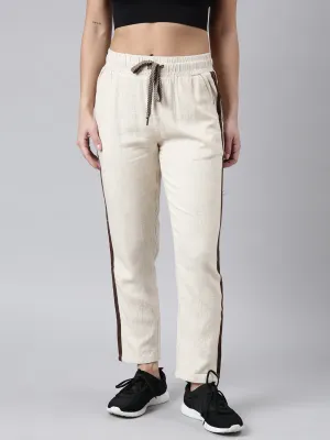 Women Cream Slim-Fit Cotton Track Pant