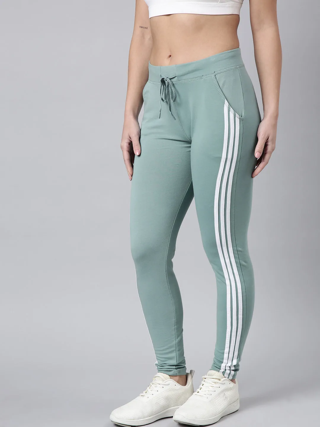 Women Sea Green Slim-Fit Cotton Track Pants