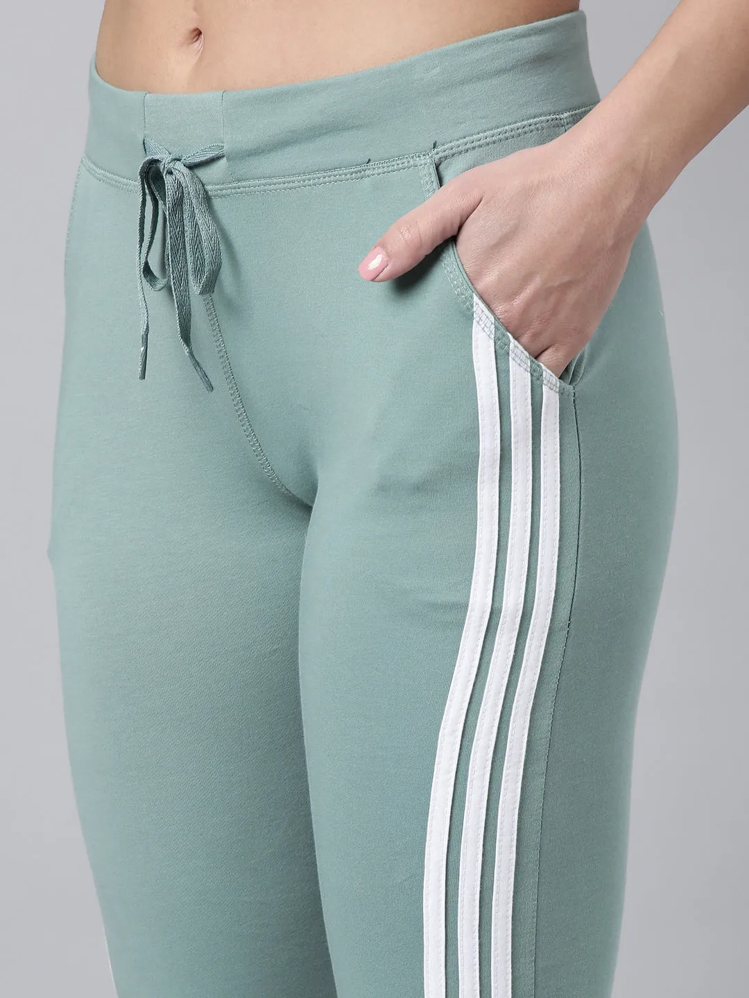 Women Sea Green Slim-Fit Cotton Track Pants