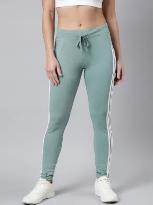 Women Sea Green Slim-Fit Cotton Track Pants