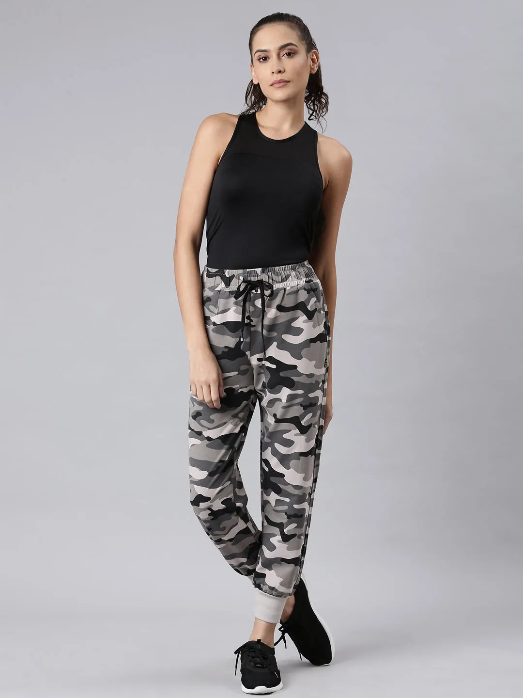 Women Taupe Camouflage Printed Track Pant