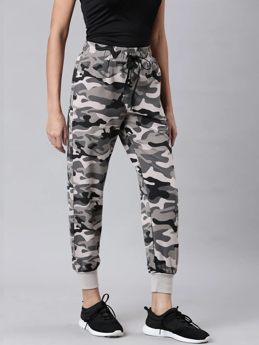 Women Taupe Camouflage Printed Track Pant