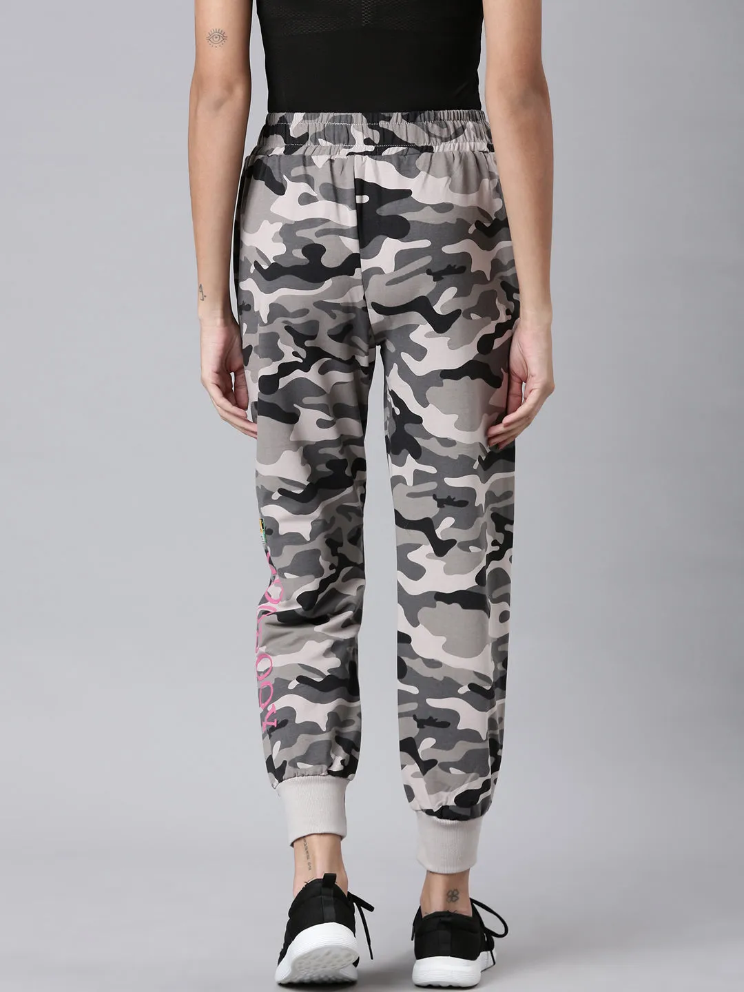 Women Taupe Camouflage Printed Track Pant