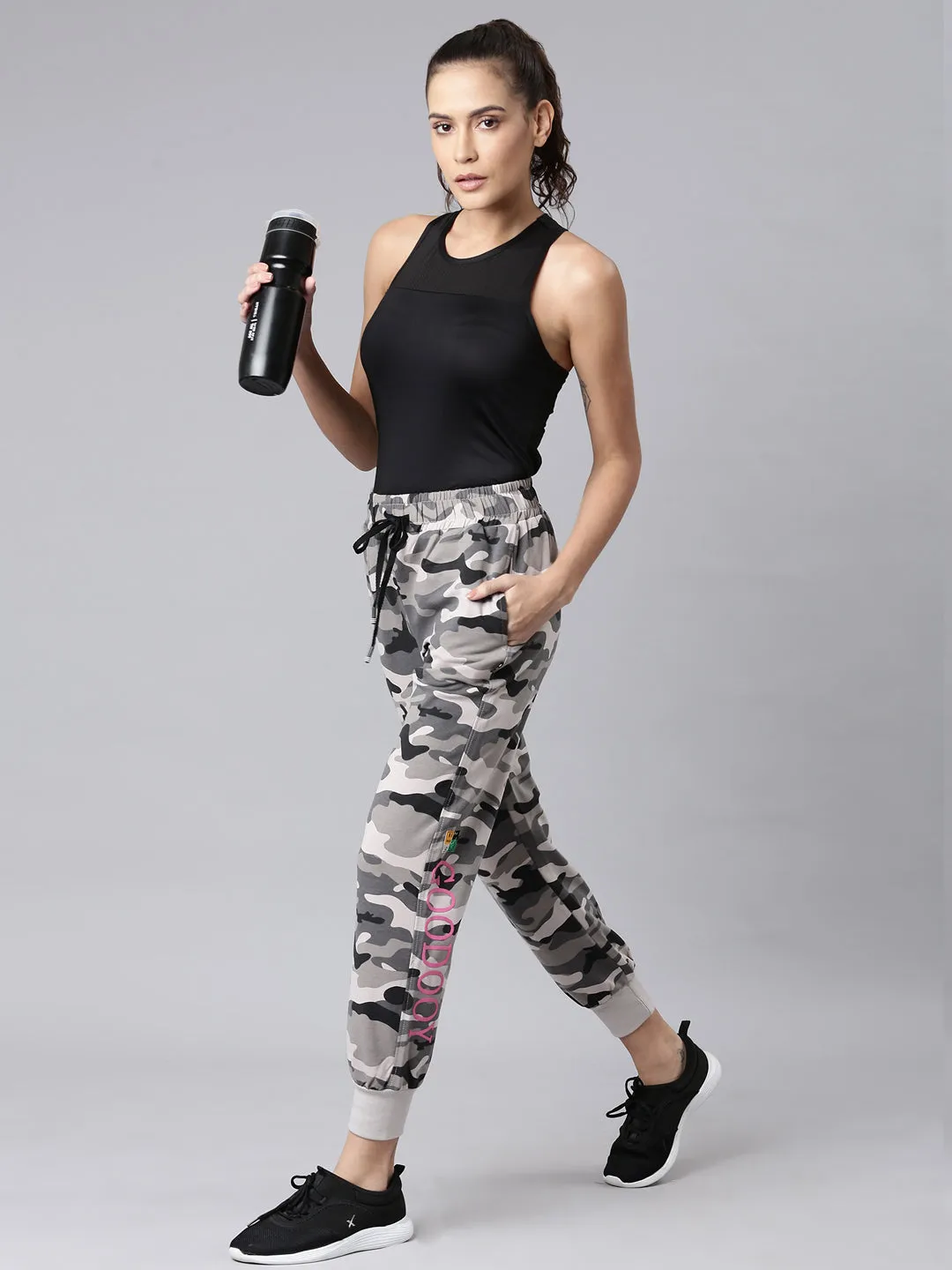 Women Taupe Camouflage Printed Track Pant