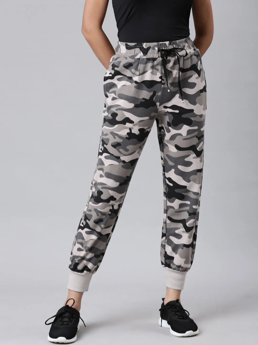 Women Taupe Camouflage Printed Track Pant