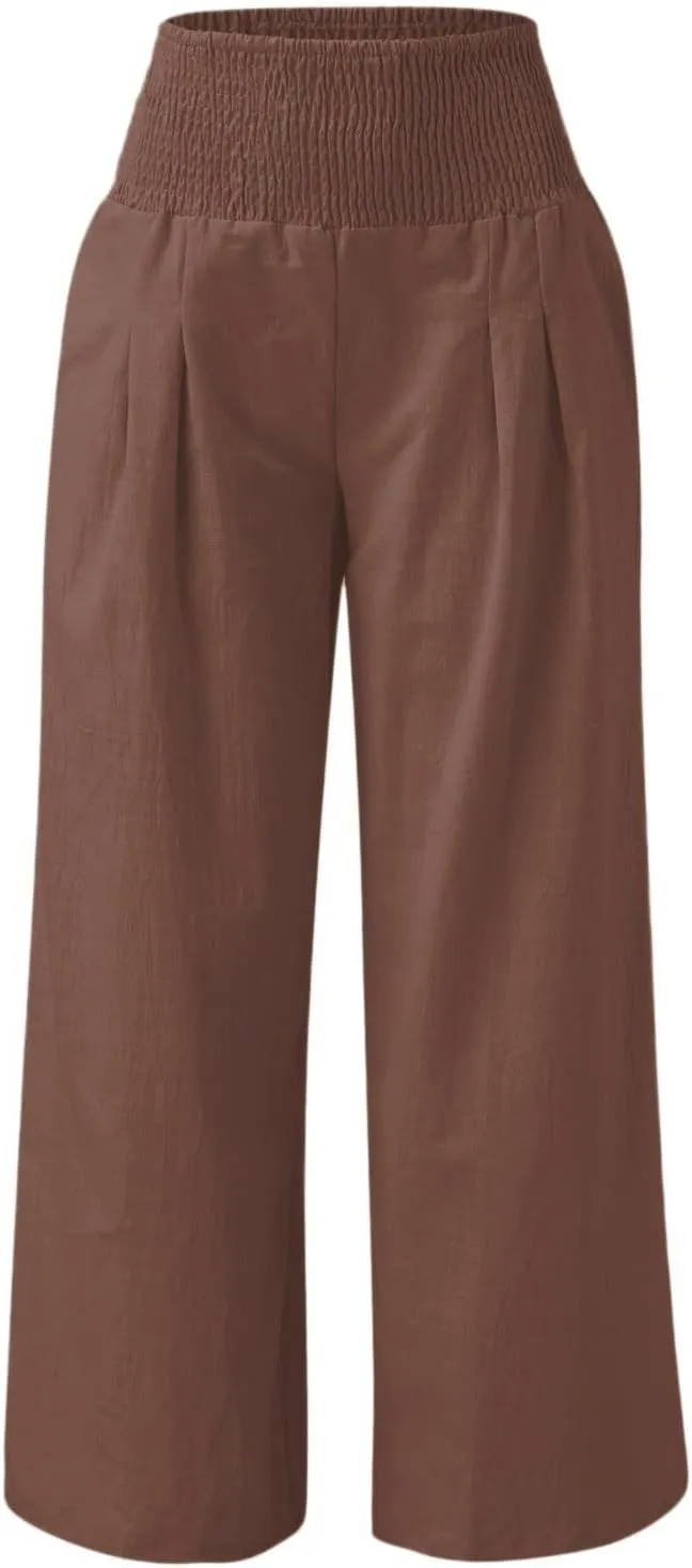 Women's Linen Pants Linen Wide Leg Pants High Waist Stretch Dress Women's Summer Linen Pants Linen Summer Palazzo Pants
