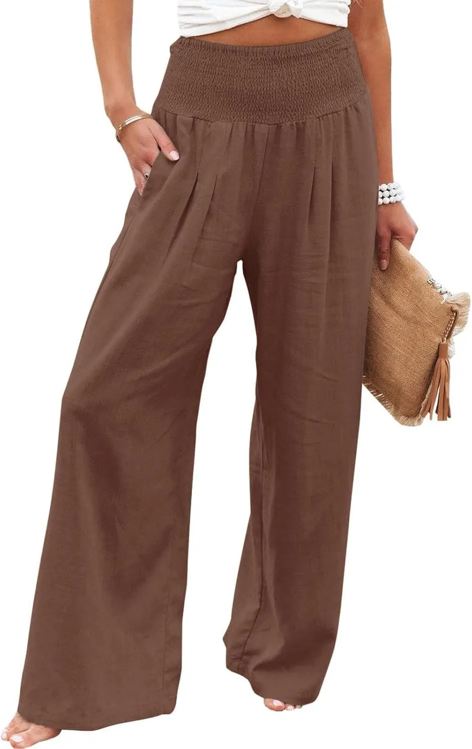 Women's Linen Pants Linen Wide Leg Pants High Waist Stretch Dress Women's Summer Linen Pants Linen Summer Palazzo Pants