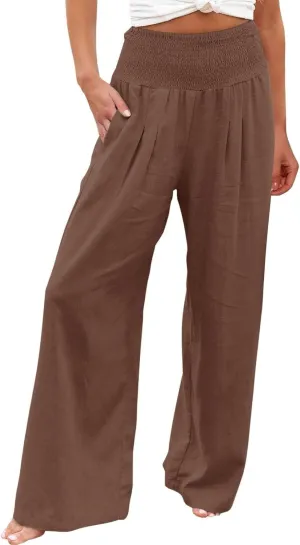 Women's Linen Pants Linen Wide Leg Pants High Waist Stretch Dress Women's Summer Linen Pants Linen Summer Palazzo Pants