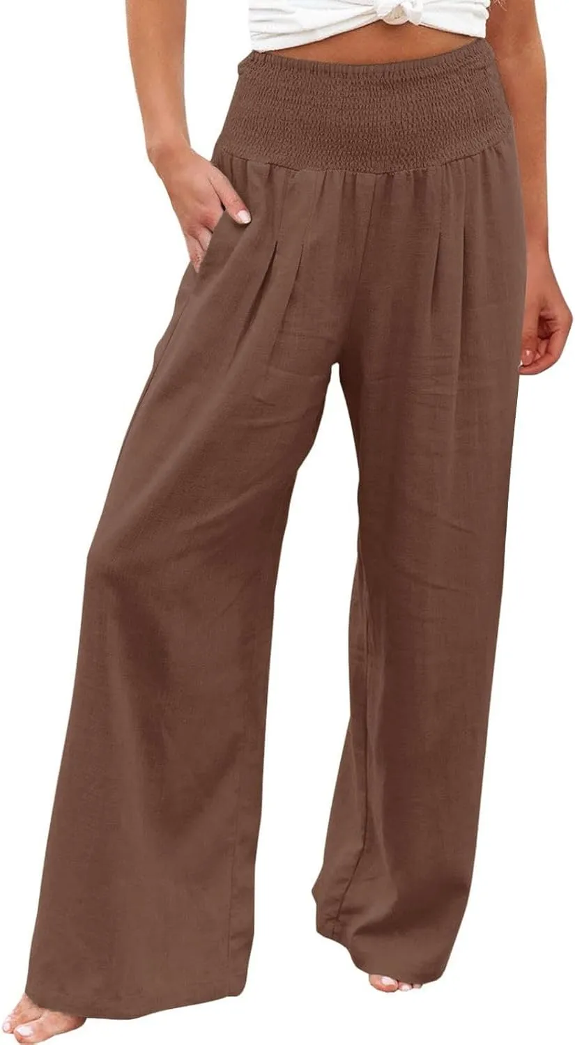 Women's Linen Pants Linen Wide Leg Pants High Waist Stretch Dress Women's Summer Linen Pants Linen Summer Palazzo Pants