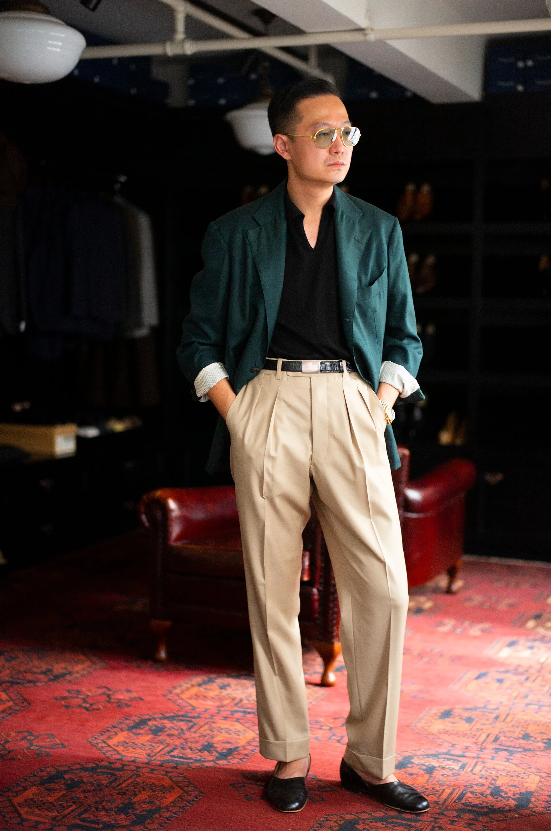 Wool Gabardine Winston Trousers Made-to-Order Beige